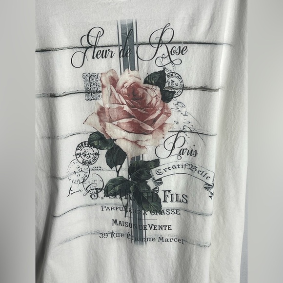 Made in Italy Fleur de Rose Paris Graphic Tunic Top White Rose Print 100%Cotton - Picture 4 of 7